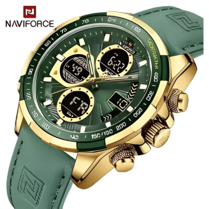 NAVIFORCE NF9197 New Men's Business Day Date Function Analog Digital Leather Strap Wristwatch